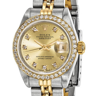 Swiss Crown™ USA Pre-owned Rolex-Independently Certified Steel and 18k 26mm Jubilee Datejust Champagne Diamond Dial and Bezel Watch