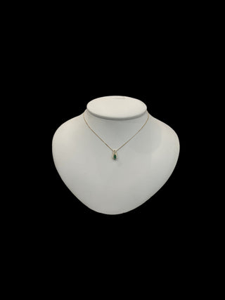 10K Yellow Gold Diamond and Emerald Pendant, 18"