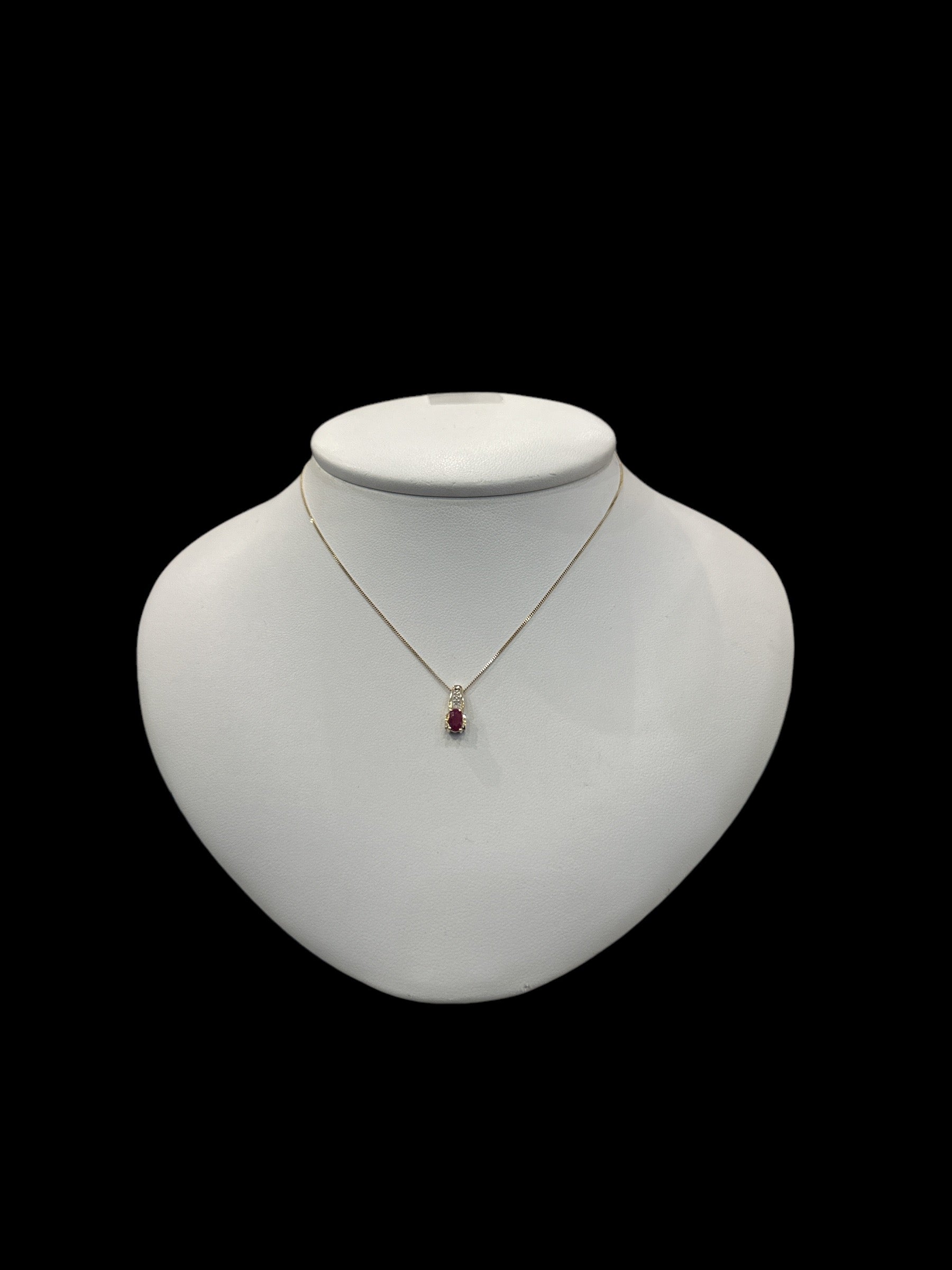 10K Yellow Gold Diamond and Ruby Pendant, 18"