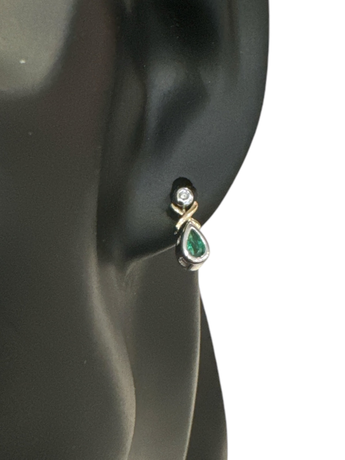 10K White and Yellow Gold Emerald &amp; Diamond Earring