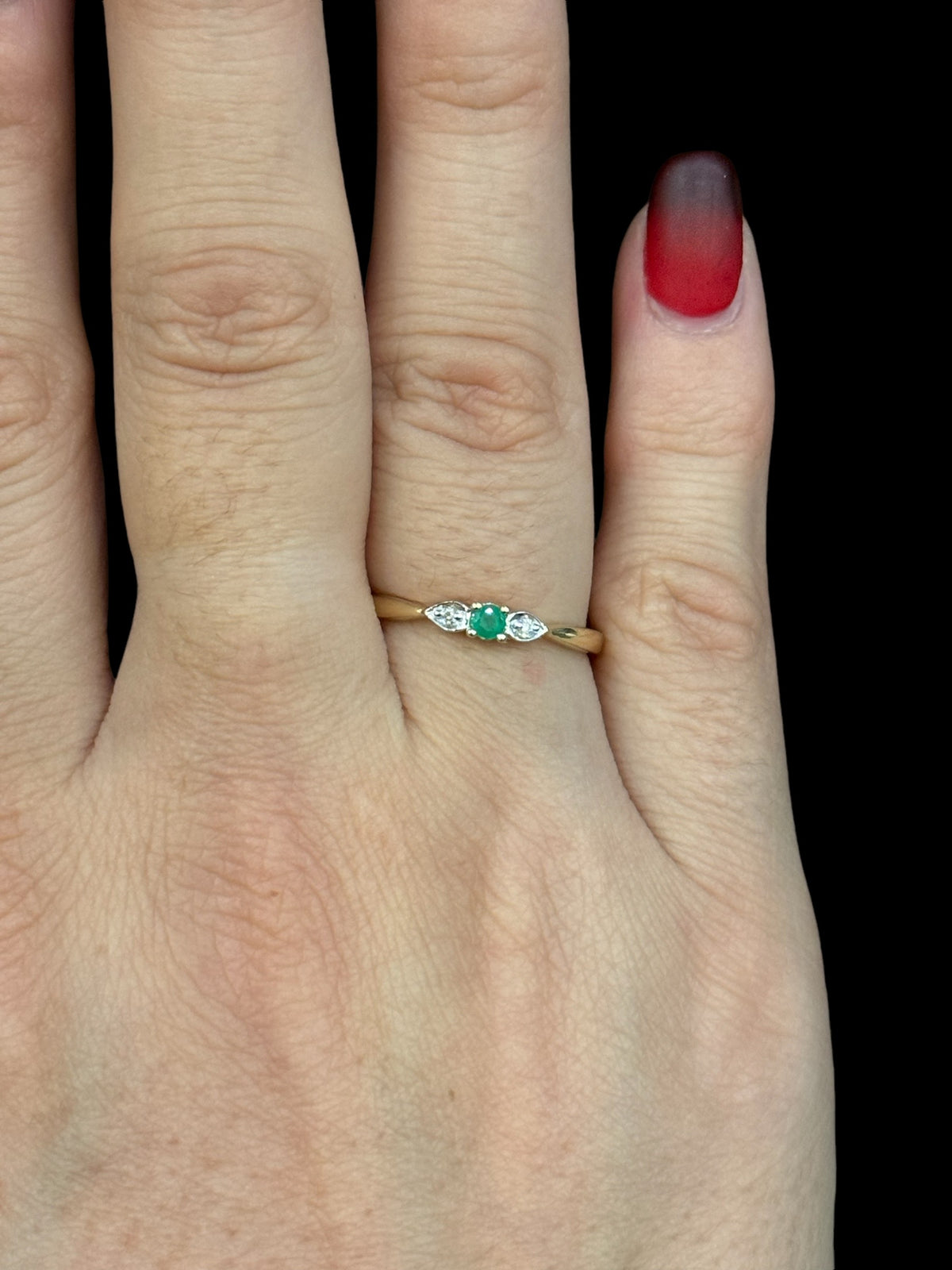 10K Yellow Gold Genuine Emerald and Diamond Ring