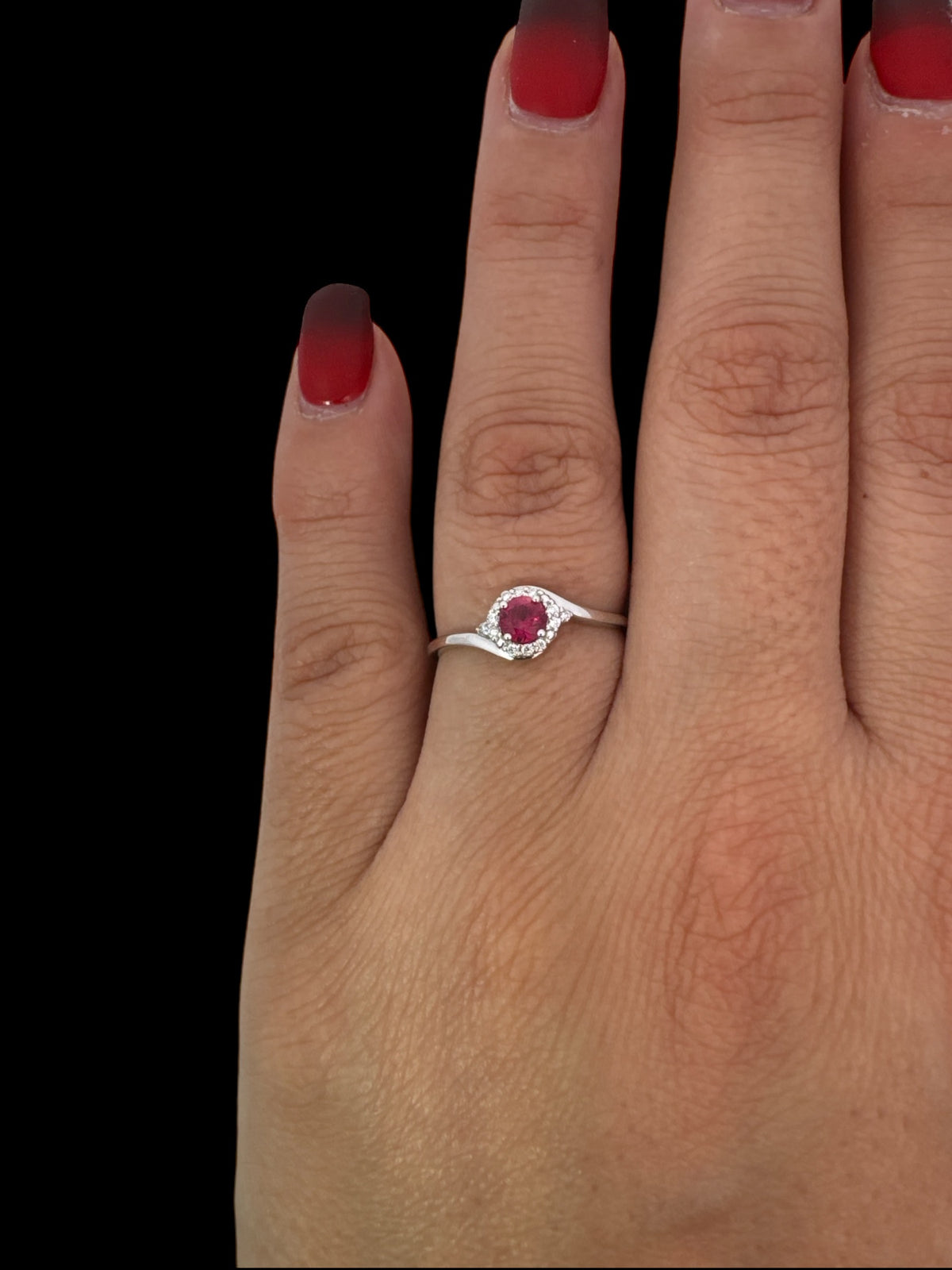 10K White Gold Ruby and Diamond Ring