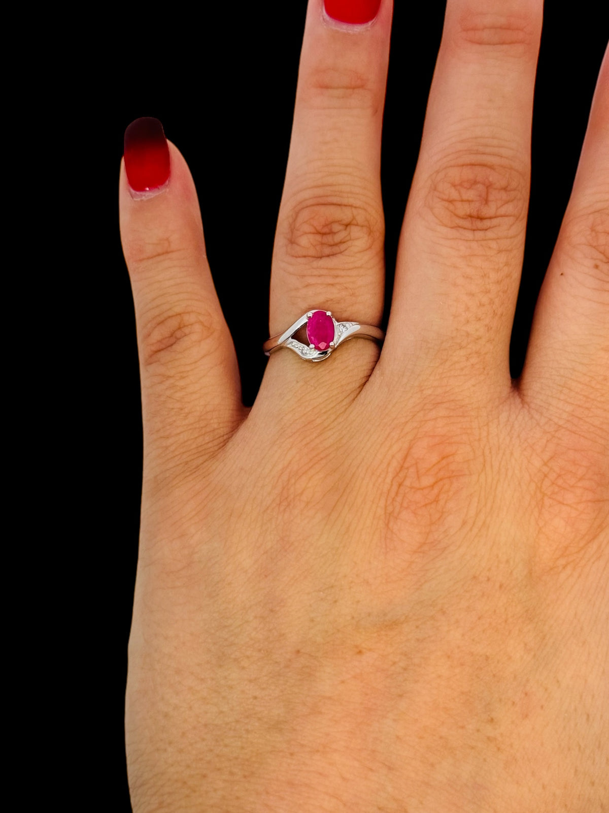 10K White Gold Ruby &amp; Diamond Ring