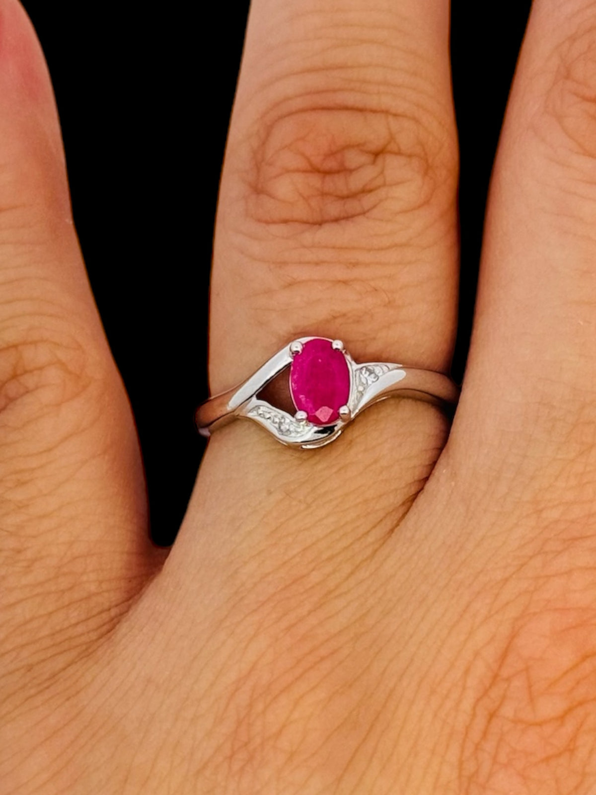 10K White Gold Ruby &amp; Diamond Ring