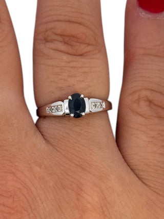 10K White Gold Sapphire & Diamond Ring