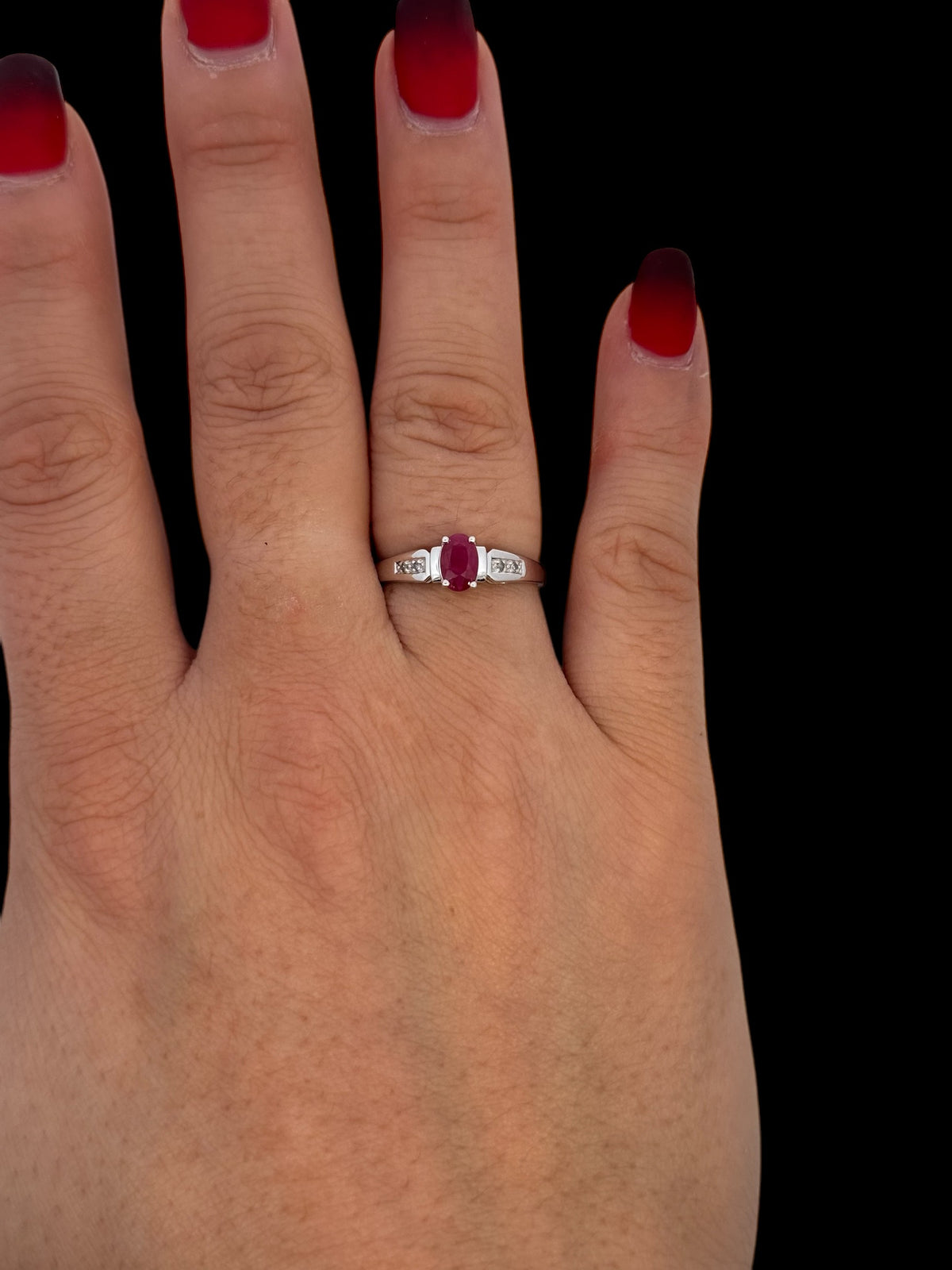 10K White Gold Ruby &amp; Diamond Ring