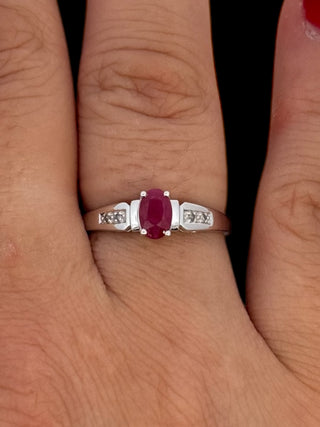 10K White Gold Ruby & Diamond Ring