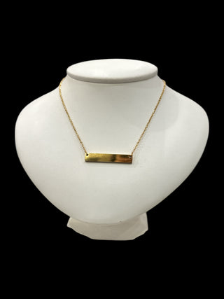 Stainless Steel Yellow Gold Plated 7x35mm Engravable Bar Pendant - 18"