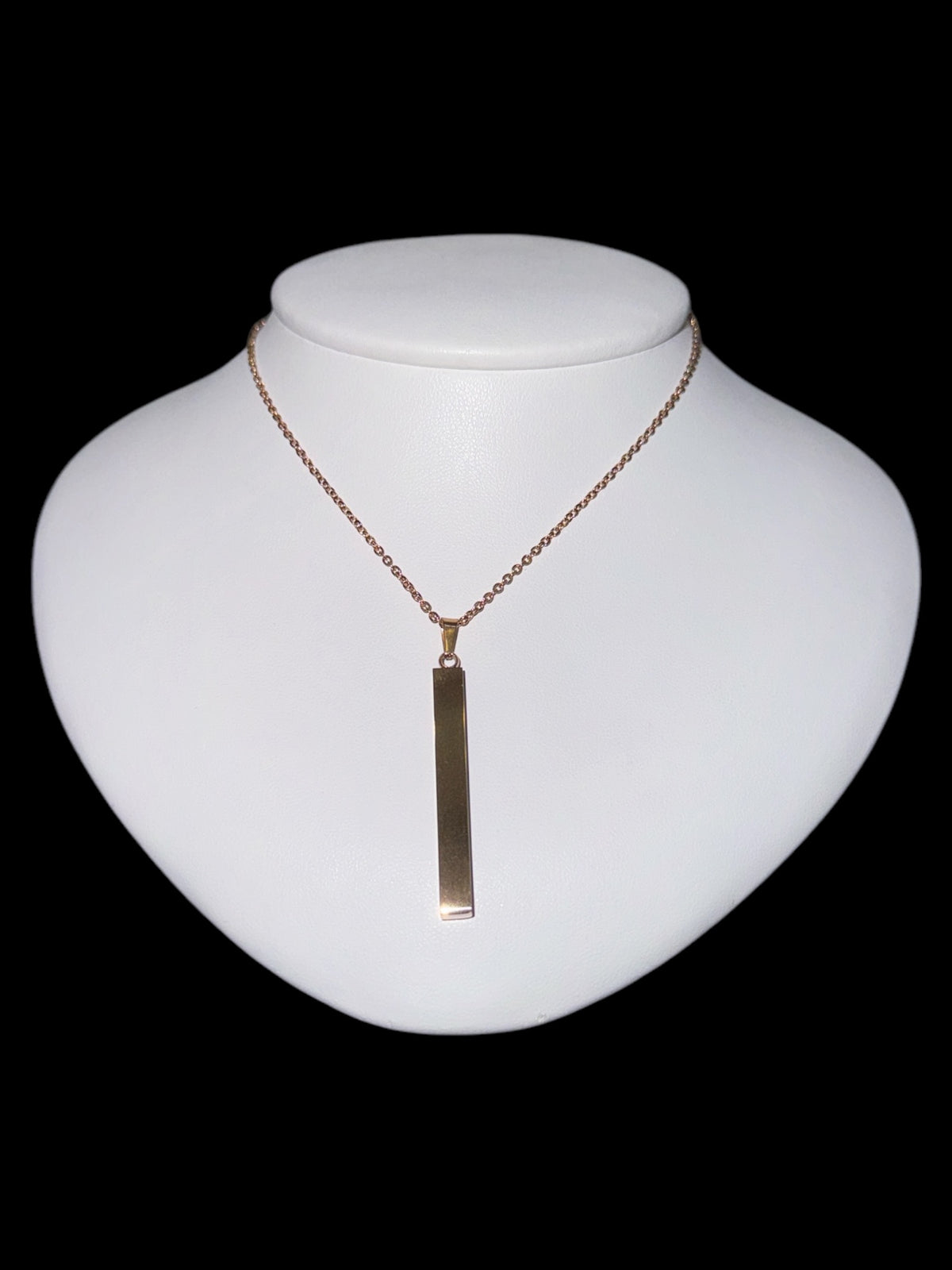 Stainless Steel Rose Gold Plated 39X5mm Engravable Bar Pendant - 18&quot;