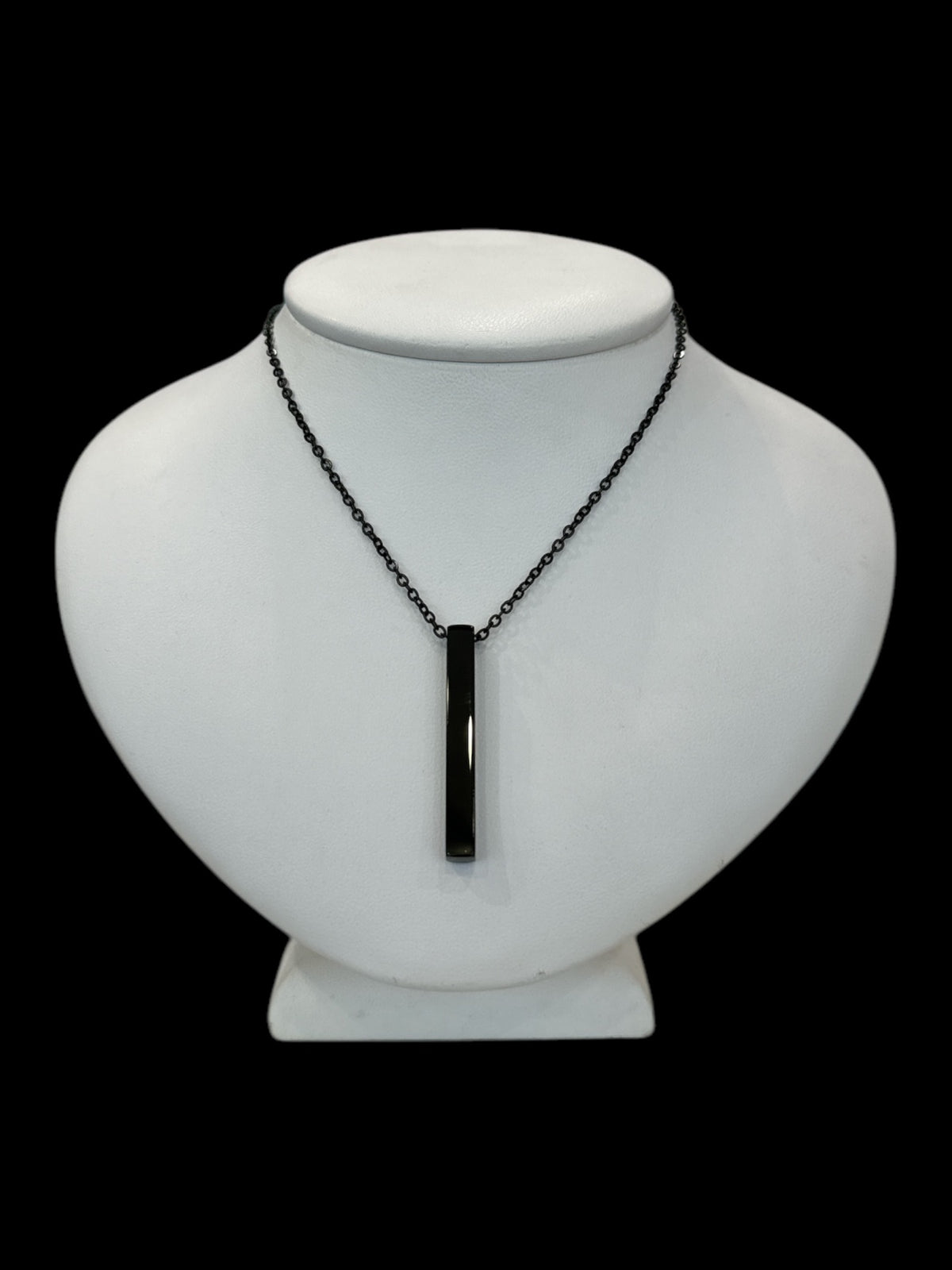 Stainless Steel Black Plated 39X5mm Engravable Bar Pendant - 18&quot;