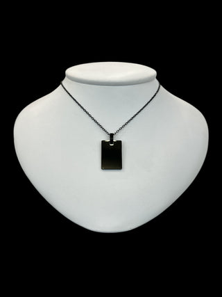 Stainless Steel Black Plated 22x20mm Engravable Dog Tag Pendant - 18"