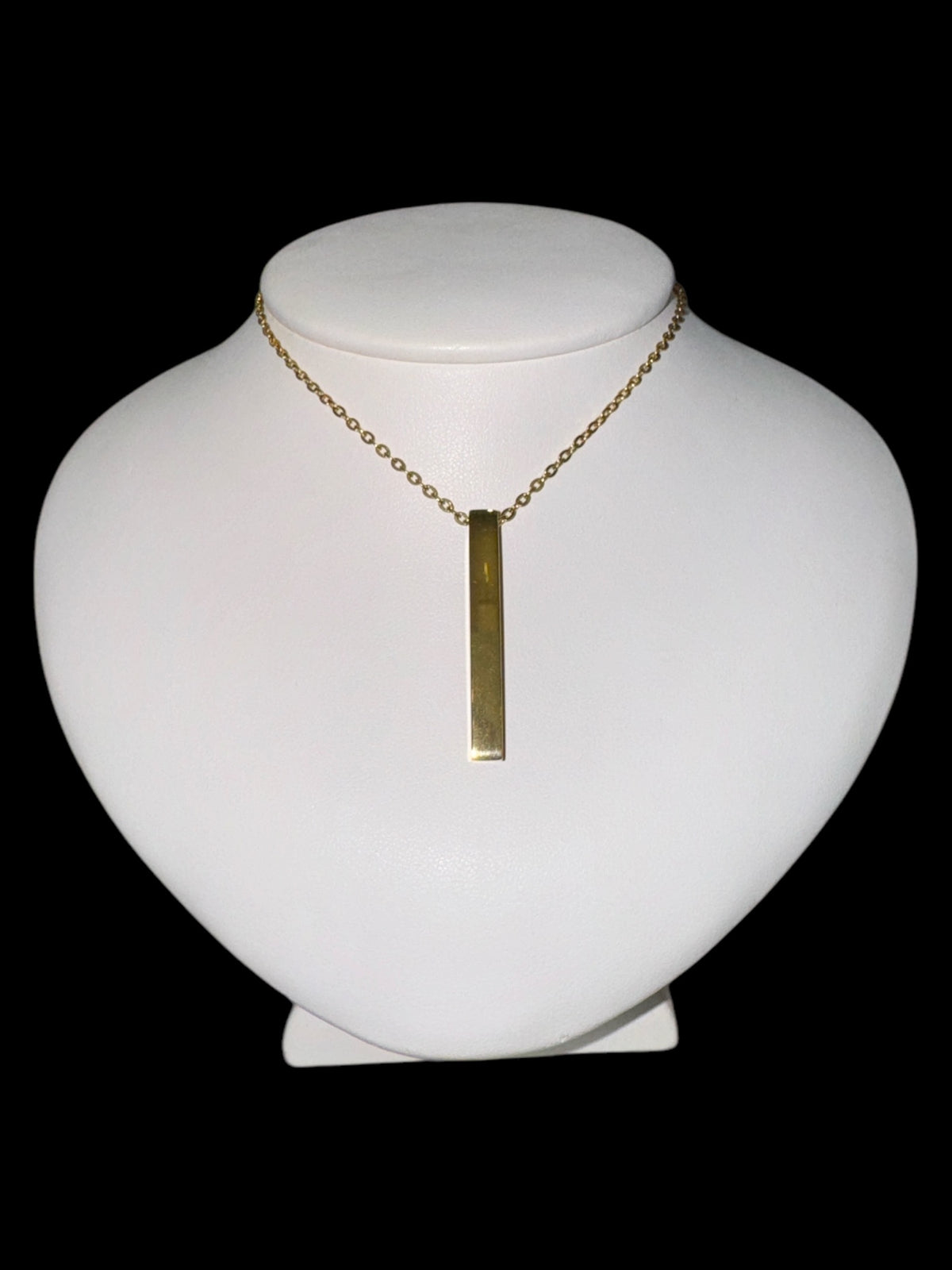 Stainless Steel Yellow Gold Plated 39X5mm Engravable Bar Pendant - 18&quot;