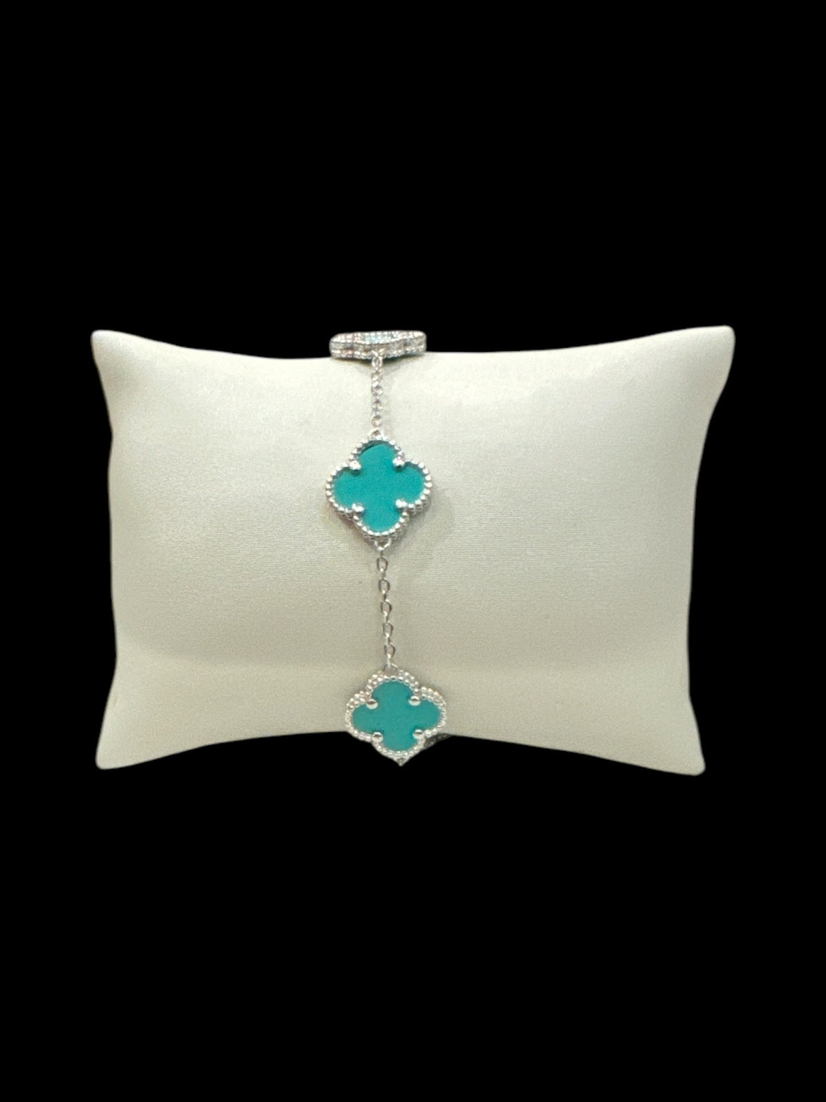 925 Sterling Silver Enamel Clover Link Bracelet  -  7.5-8 Inches