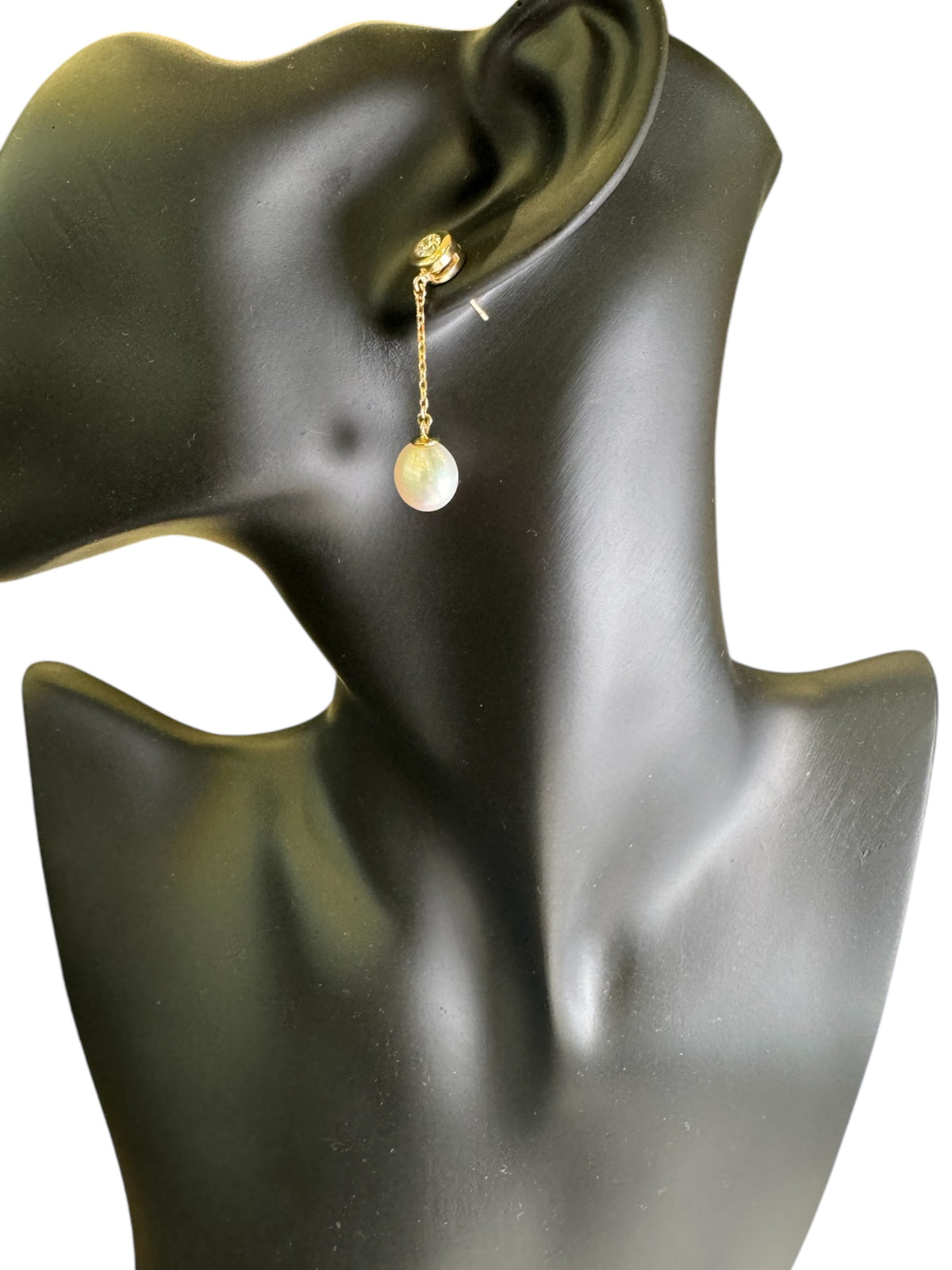 14K Yellow Gold Pearl and Diamond Dangle Earrings