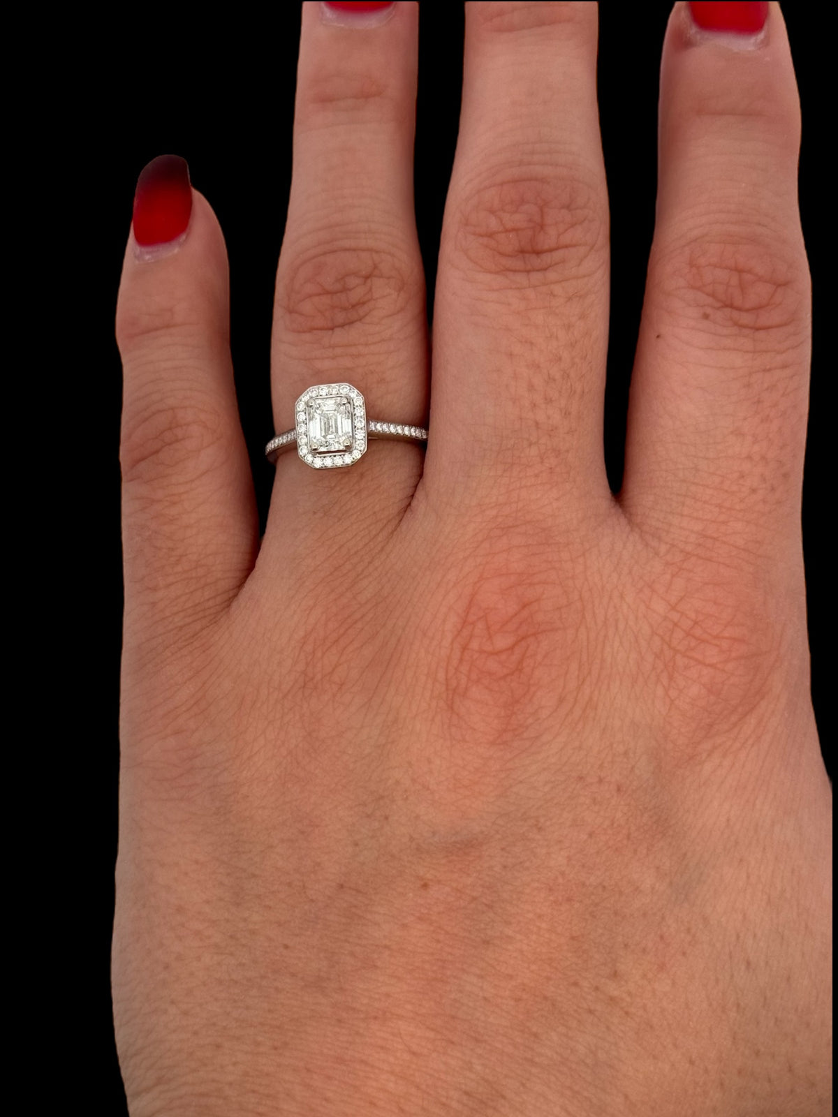 14K White Gold 1.05cttw Emerald Cut Diamond Engagement Ring