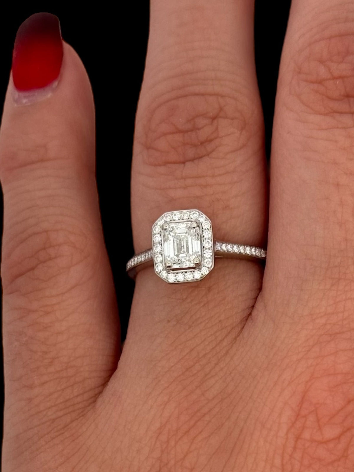 14K White Gold 1.05cttw Emerald Cut Diamond Engagement Ring