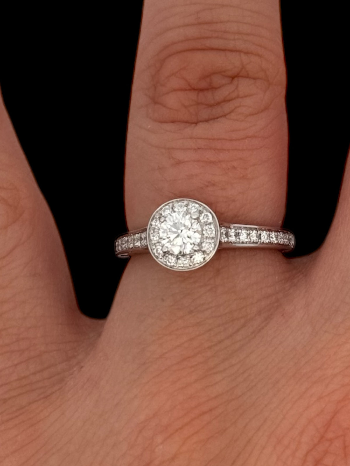 14K White Gold 0.67cttw Diamond Halo Engagement Ring, Size 6.5