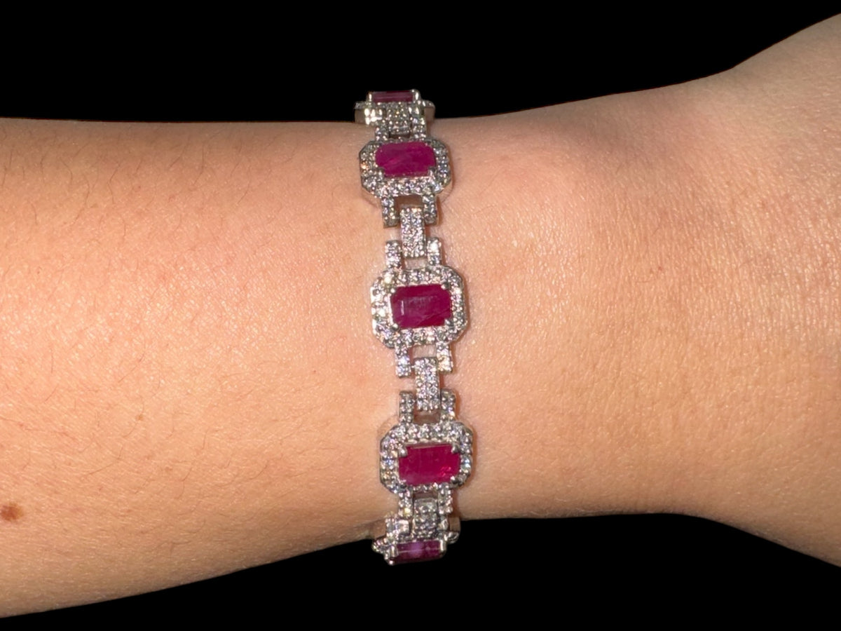 14K White Gold Ruby and Diamond Bracelet