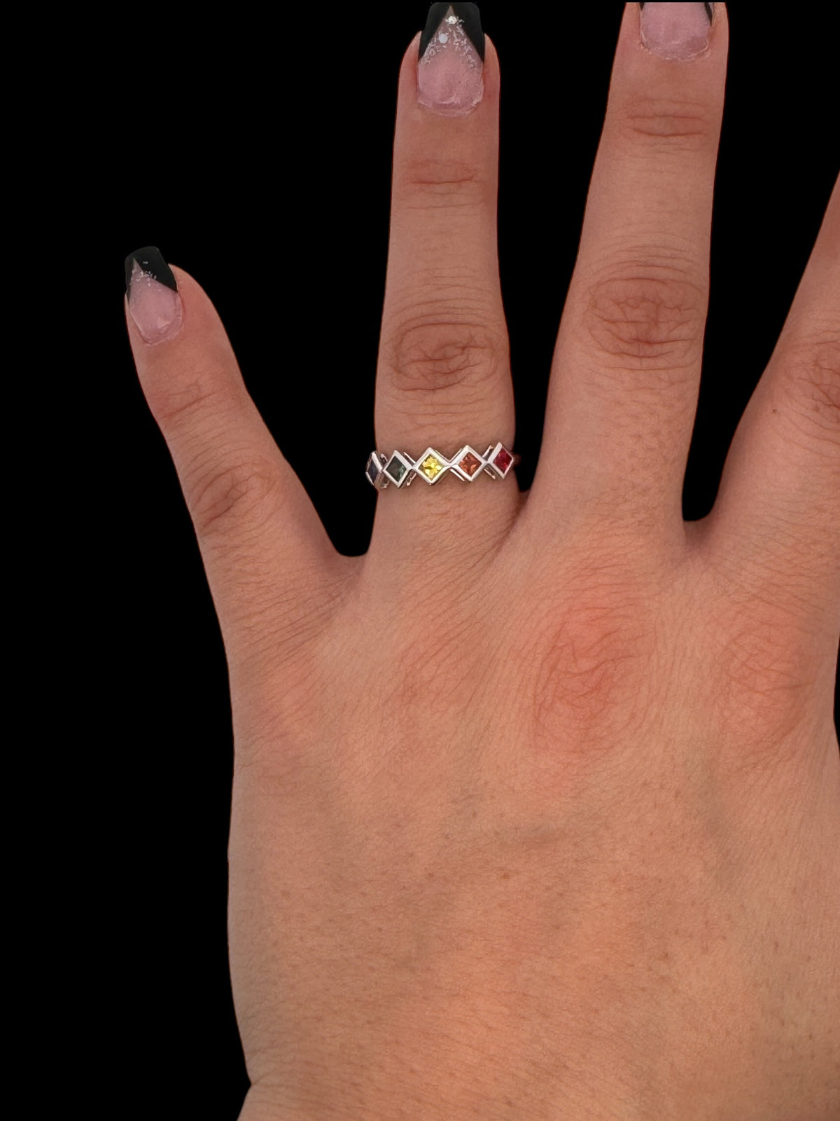 14K White Gold Rainbow Sapphire Ring