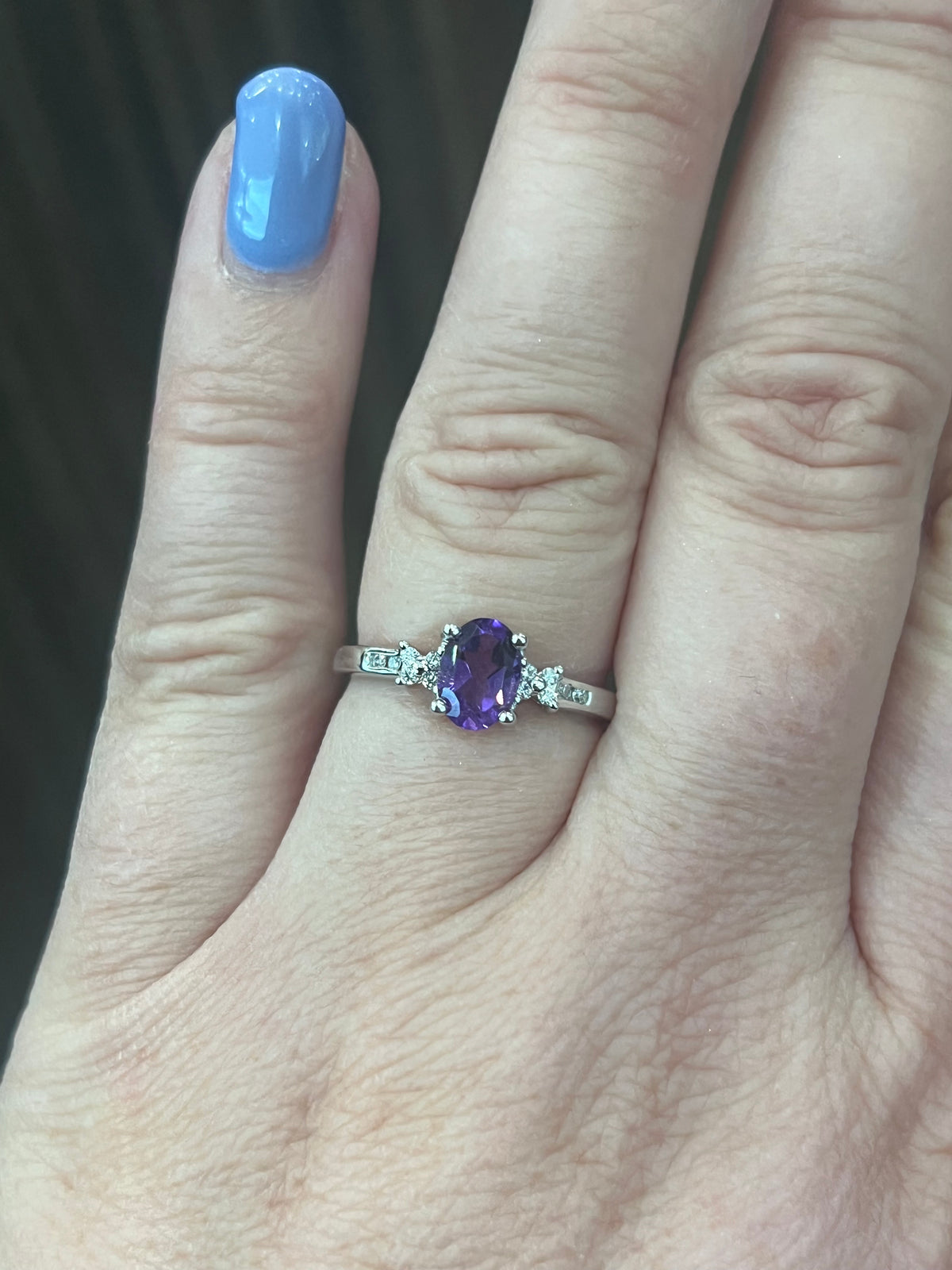 10K White Gold Amethyst and Diamond Ring