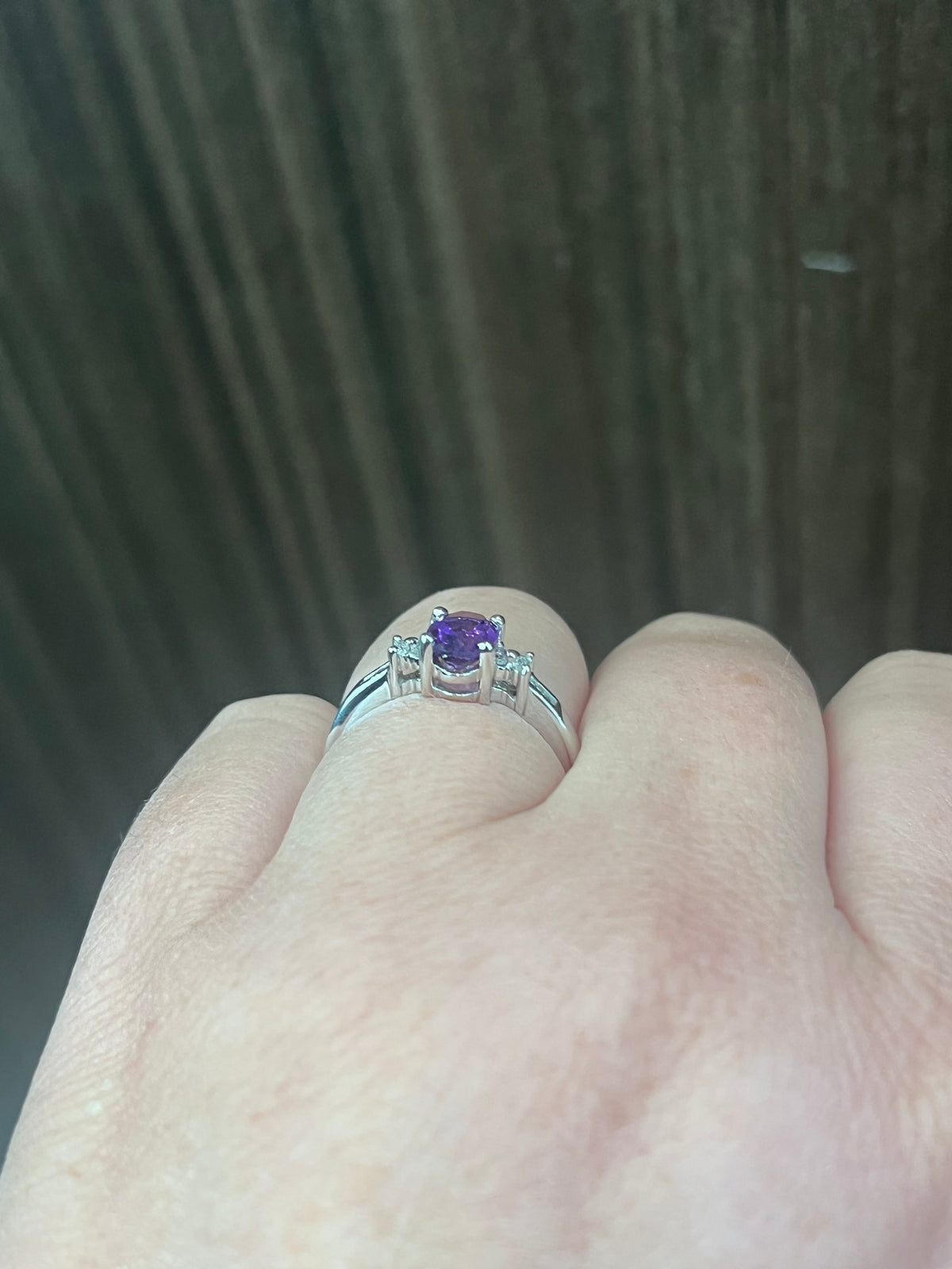 10K White Gold Amethyst and Diamond Ring