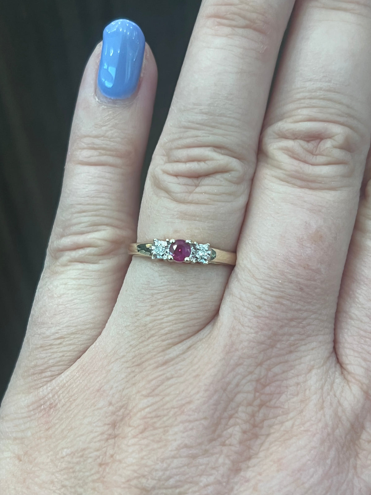 10K Yellow Gold 0.04cttw Diamond with Genuine Ruby Ring