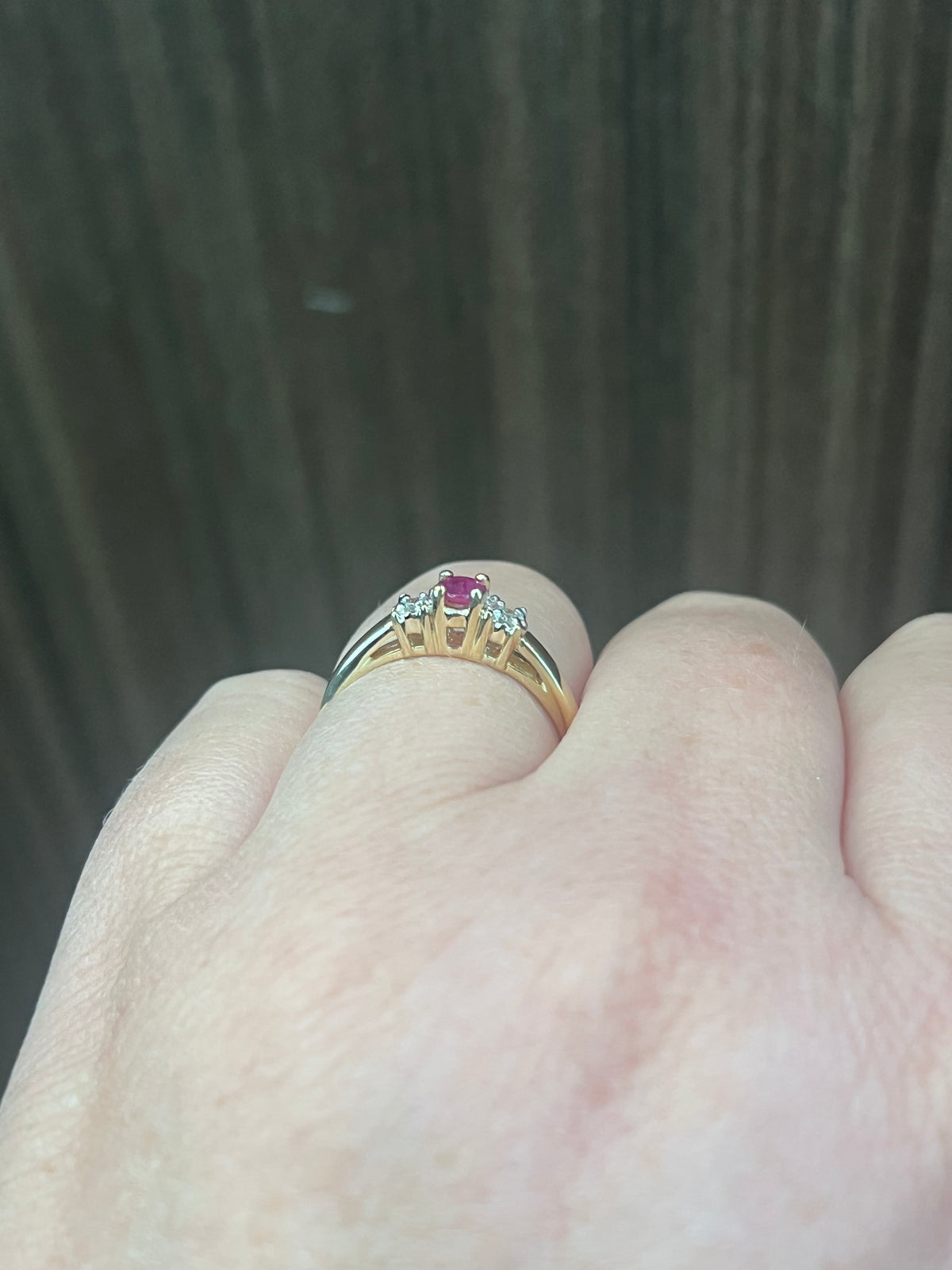 10K Yellow Gold 0.04cttw Diamond with Genuine Ruby Ring