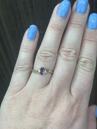 10K Yellow Gold Genuine Amethyst & Diamond Ring