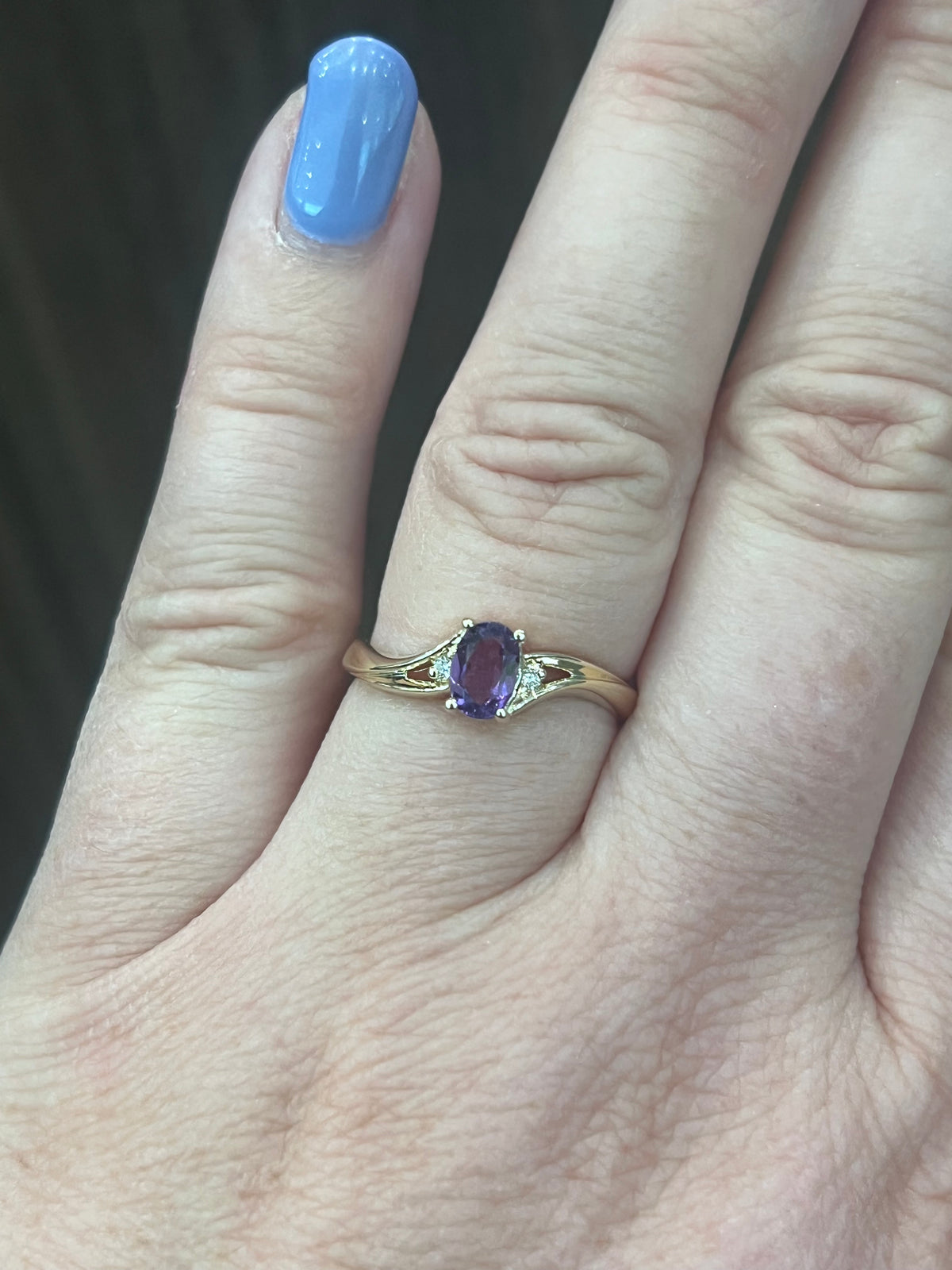 10K Yellow Gold Genuine Amethyst &amp; Diamond Ring