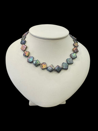 Silver Peacock Colored Diamond Shaped Fresh Water Pearls Strand - 18"