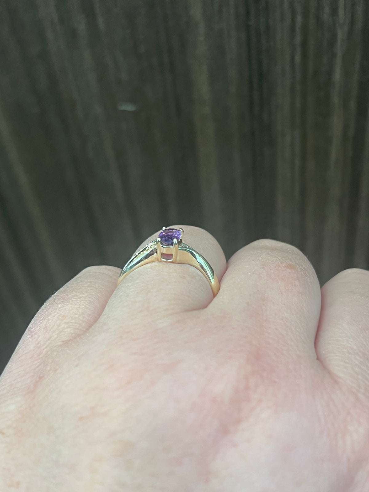 10K Yellow Gold Genuine Amethyst &amp; Diamond Ring