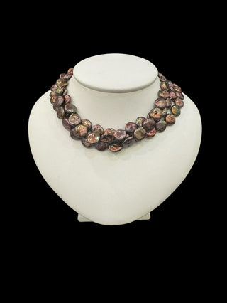 14K Gold Filled Copper Colored Coin Fresh Water Pearls Triple Strand - 16"