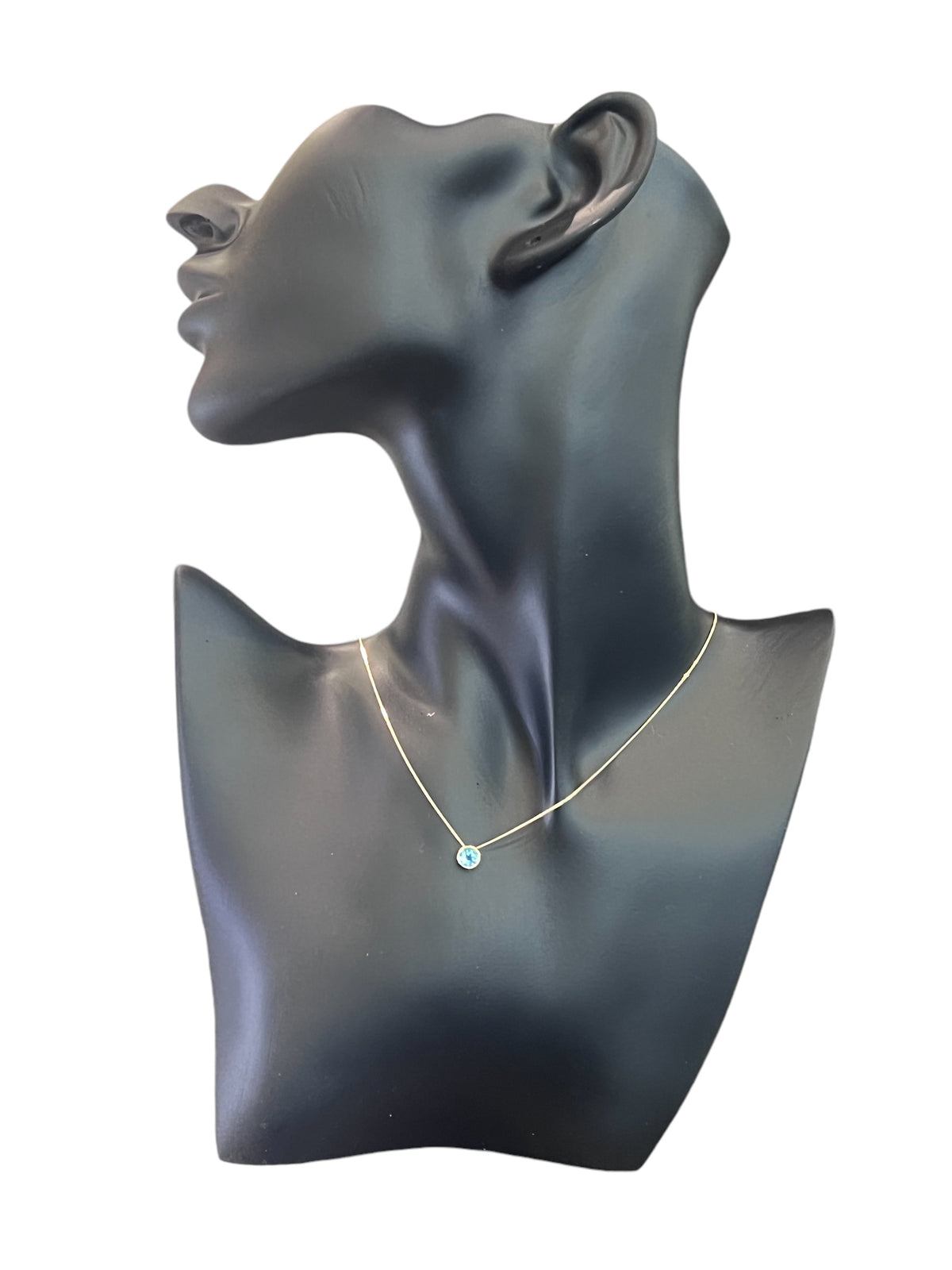 10K Yellow Gold 5mm Genuine Blue Topaz Pendant, 18&quot;