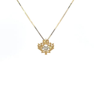 10K Yellow Gold 0.04 Canadian Diamond Maple Leaf Pendant - 18"