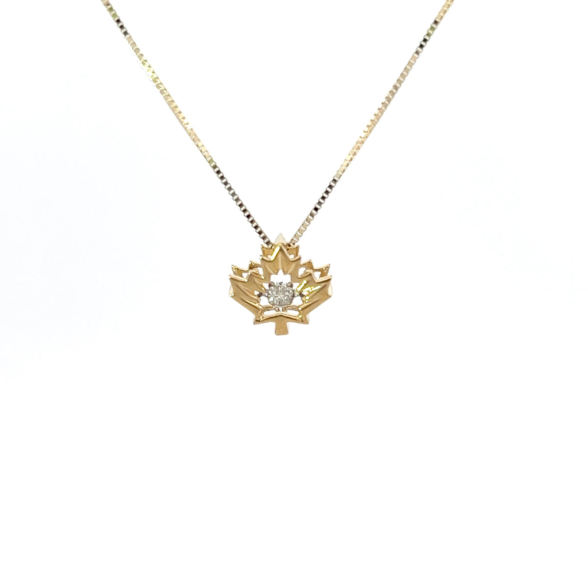 10K Yellow Gold 0.04 Canadian Diamond Maple Leaf Pendant - 18&quot;