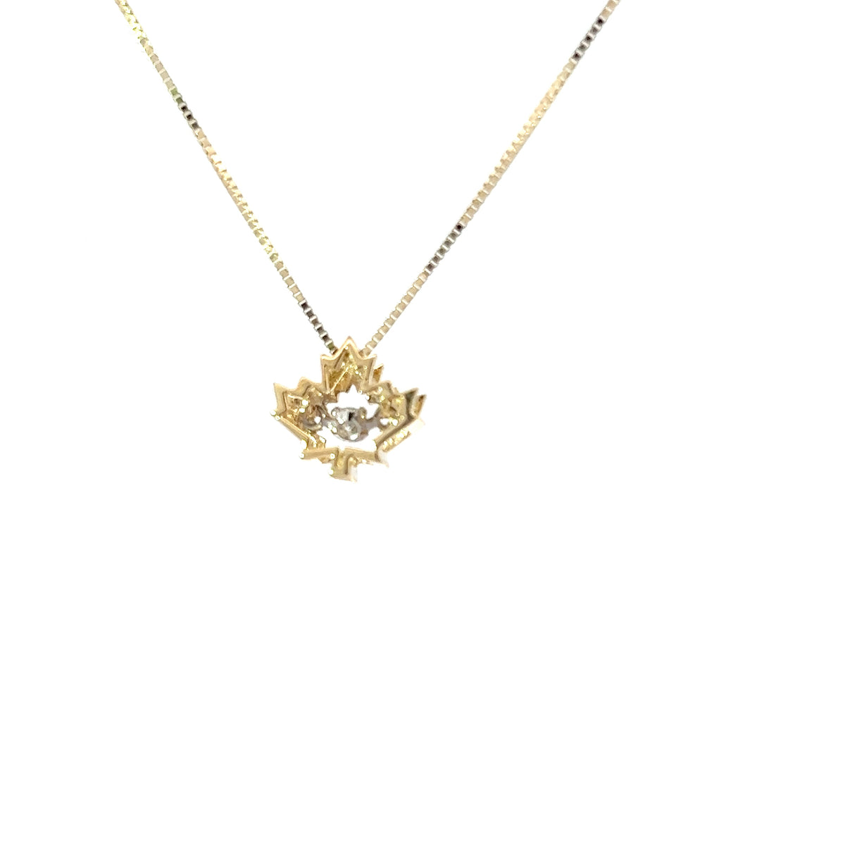 10K Yellow Gold 0.04 Canadian Diamond Maple Leaf Pendant - 18&quot;