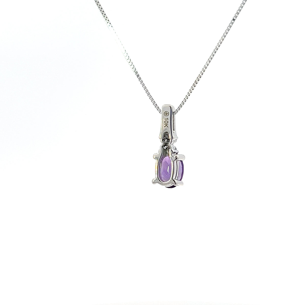 10K White Gold Amethyst and Diamond Pendant - 18&quot;