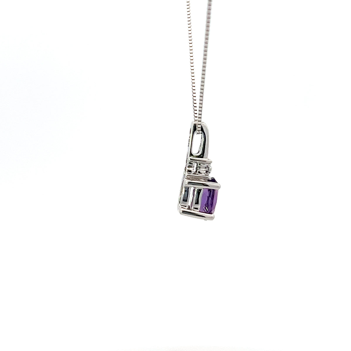 10K White Gold Amethyst and Diamond Pendant - 18&quot;