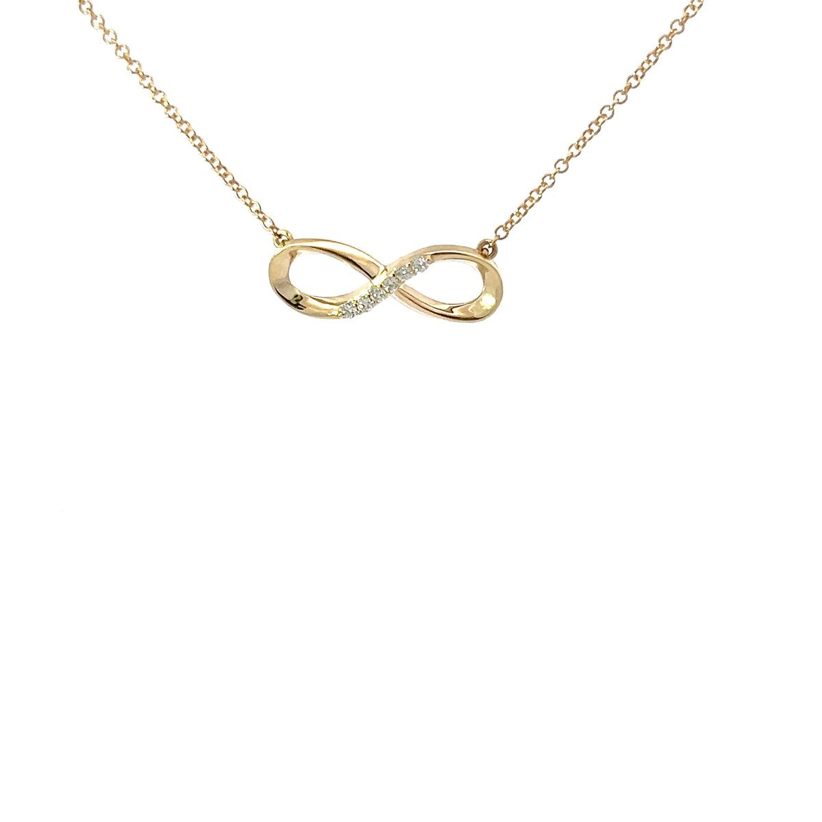 10K Yellow Gold 0.06cttw Diamond Infinity Pendant, 18&quot;