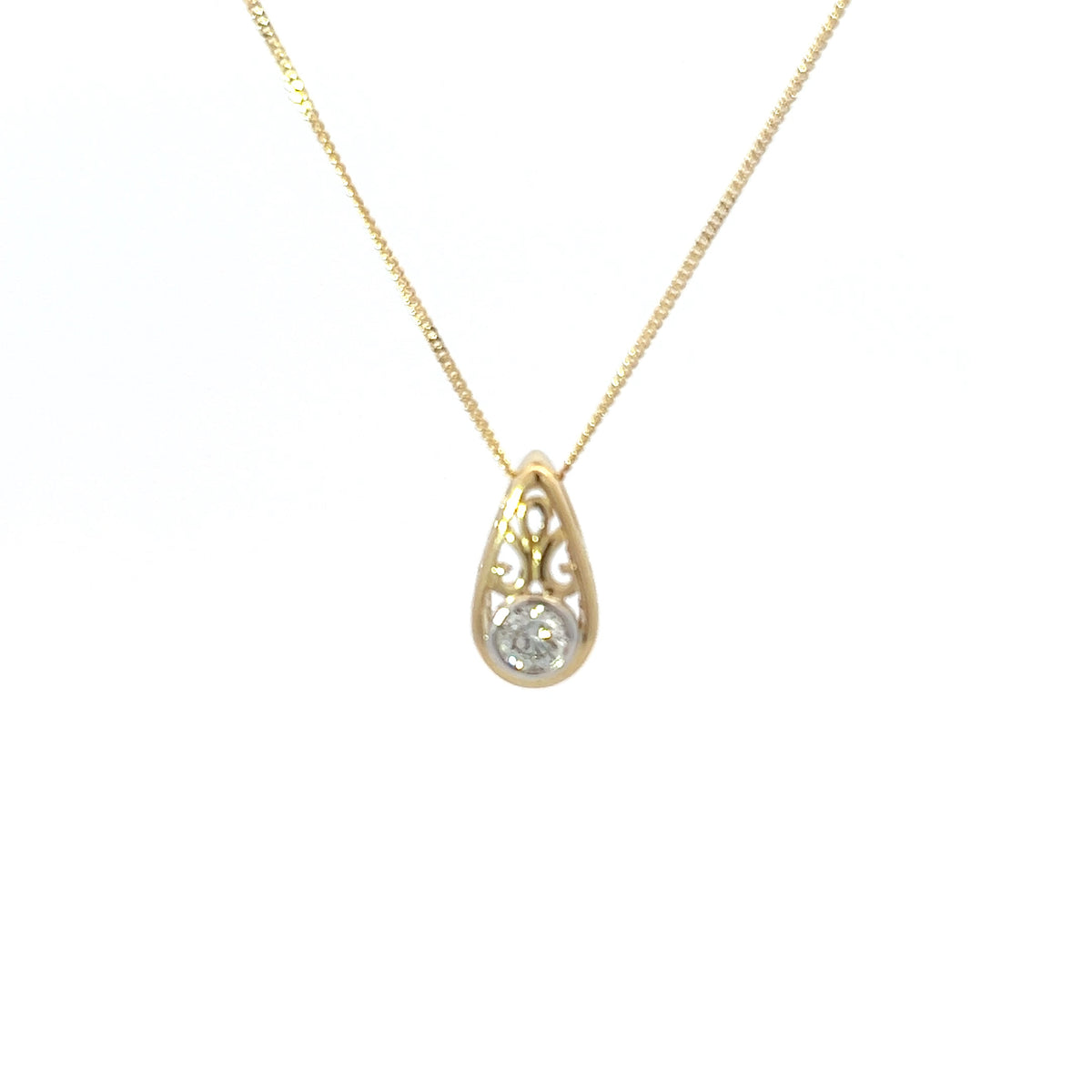 10K Yellow Gold 0.10 Diamond Solitaire Pendant - 18&quot;