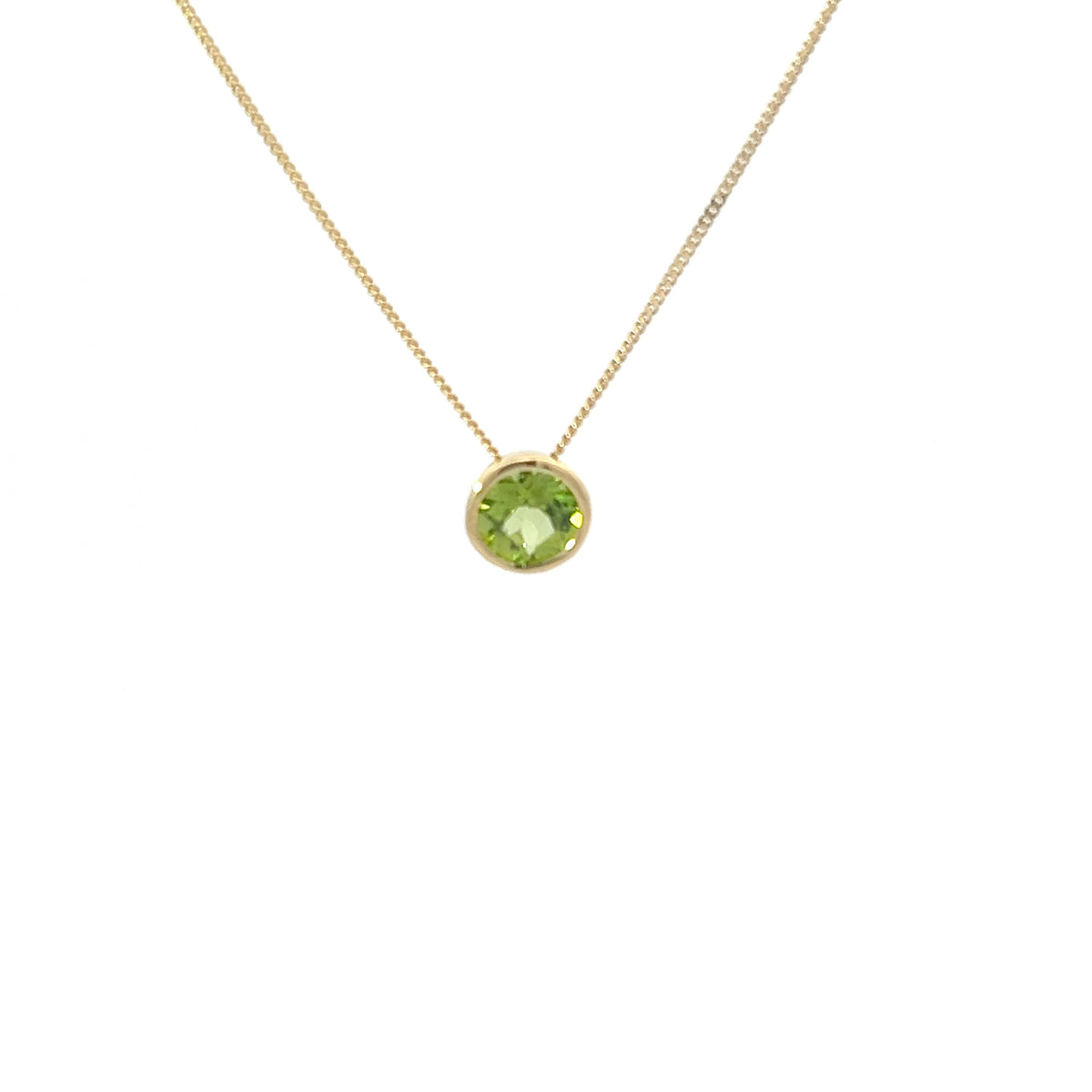 10K Yellow Gold 5mm Genuine Peridot Pendant, 18&quot;