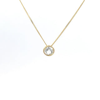10K Yellow Gold 5mm Genuine White Topaz Pendant, 18"