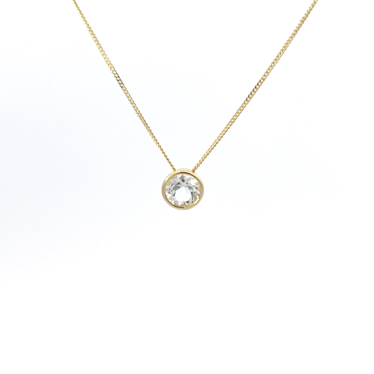 10K Yellow Gold 5mm Genuine White Topaz Pendant, 18&quot;