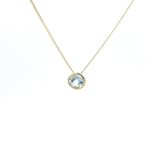 10K Yellow Gold 5mm Genuine Aquamarine Pendant, 18"