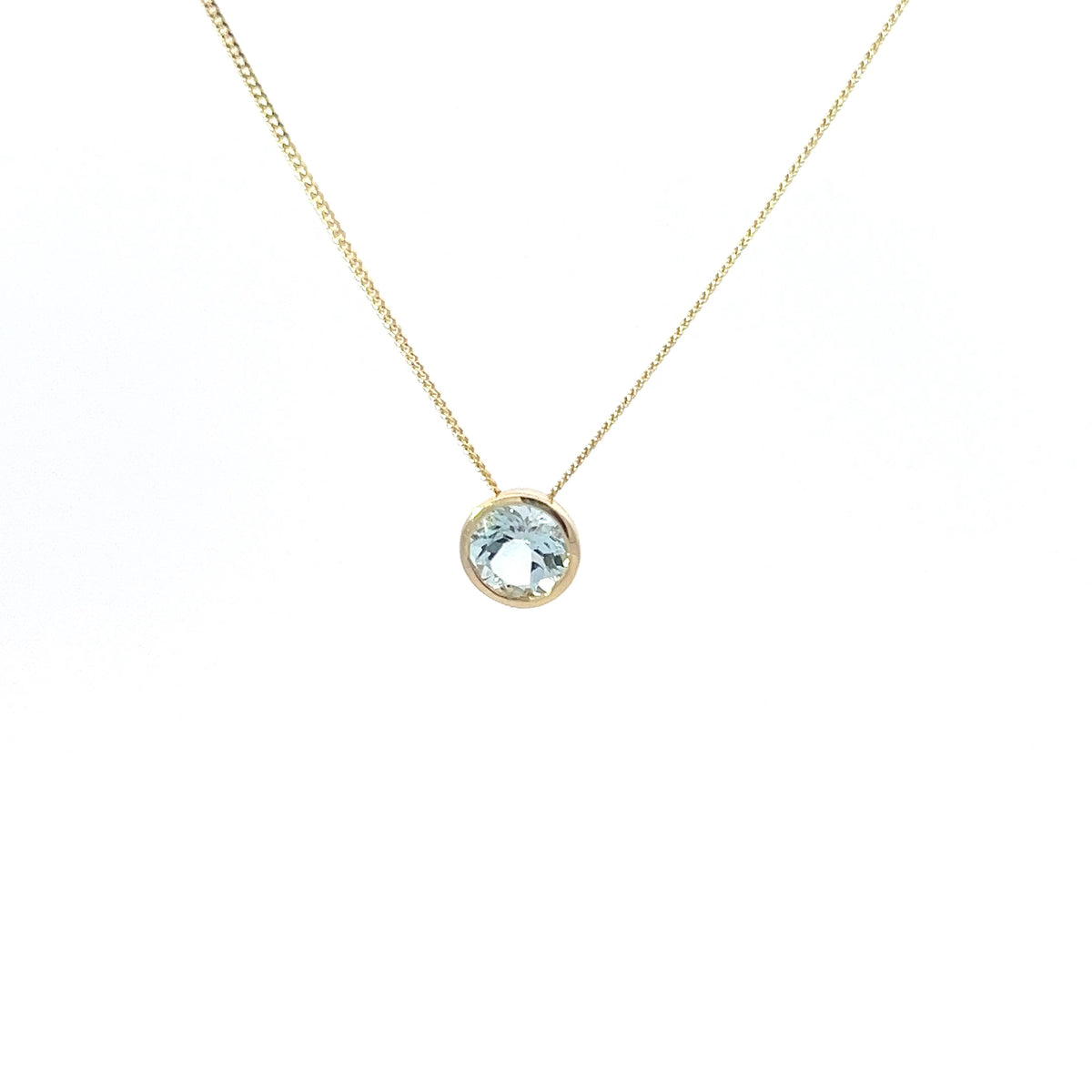 10K Yellow Gold 5mm Genuine Aquamarine Pendant, 18&quot;