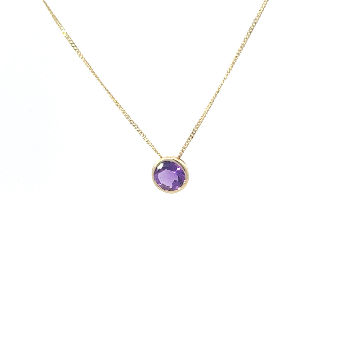 10K Yellow Gold 5mm Genuine Amethyst Pendant, 18&quot;