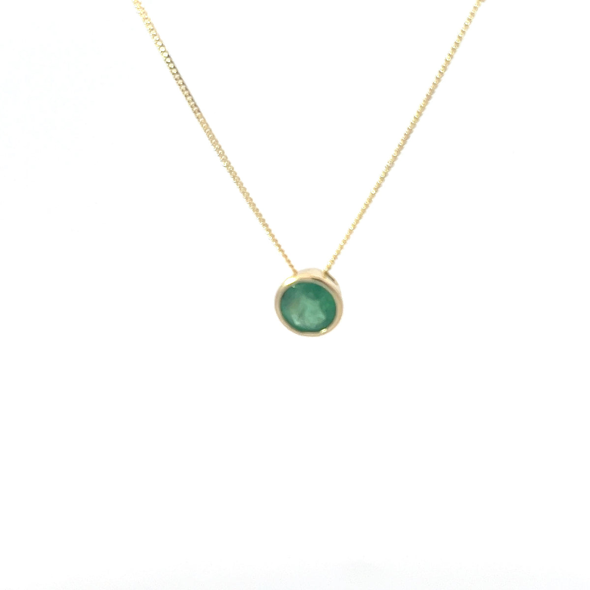 10K Yellow Gold 5mm Genuine Emerald Pendant, 18&quot;