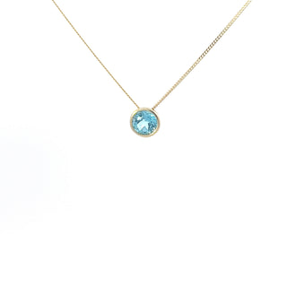10K Yellow Gold 5mm Genuine Blue Topaz Pendant, 18"