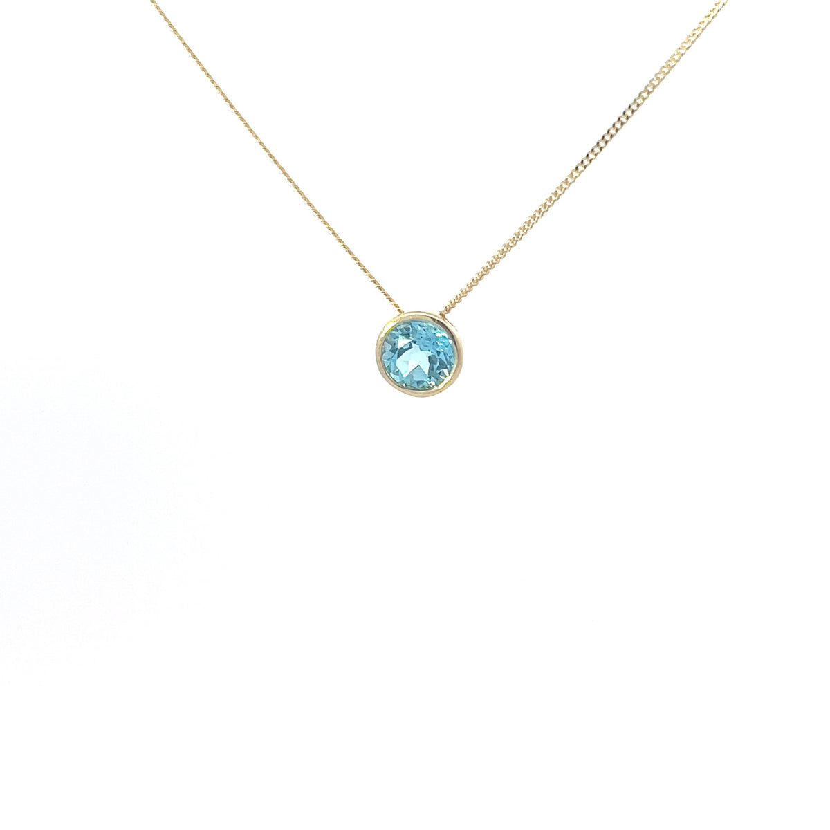 10K Yellow Gold 5mm Genuine Blue Topaz Pendant, 18&quot;