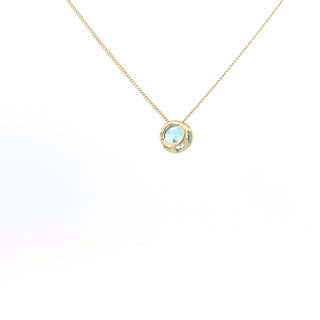 10K Yellow Gold 5mm Genuine Blue Topaz Pendant, 18"